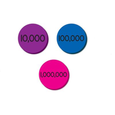EAI Education Jumbo Magnetic QuietShape Foam Place Value Disks - Ten Thousands to Millions: Set of 60