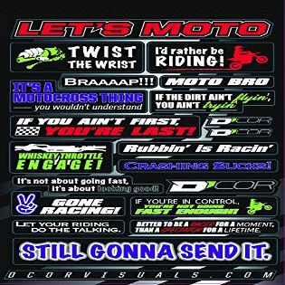 D'cor Visuals Kids Moto Talk Decal Sheet  4mil Waterproof Vinyl Stickers for Dirt Bikes, Helmets, Gear  Durable, Peel & Stick Motocross Graphics for Kids  19x12