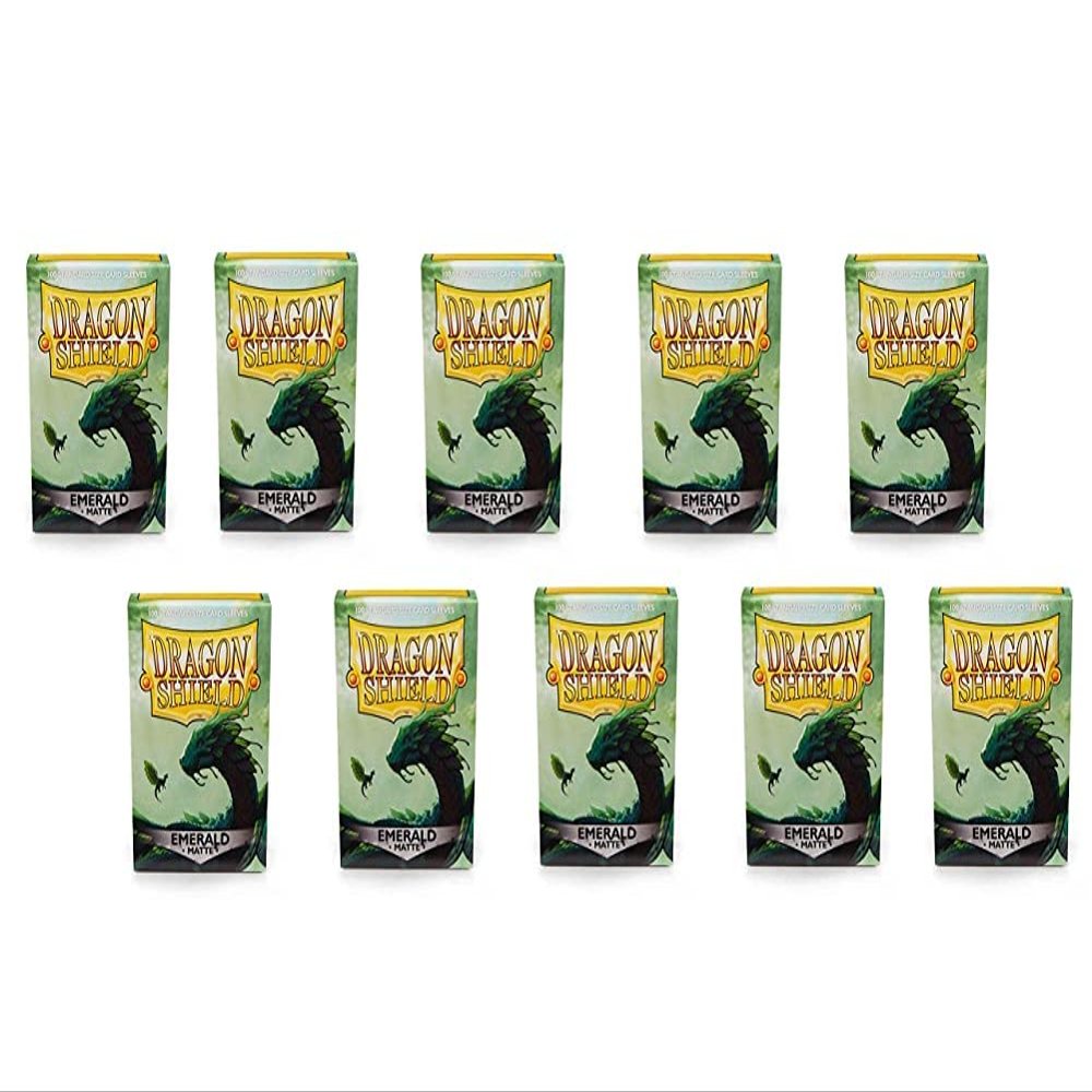 10 Packs Dragon Shield Matte Emerald Standard Size 100 ct Card Sleeves Display Case