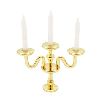 Odoria 1/12 Miniature Candlestick Candelabra with Candles Dollhouse Accessories, 3-arms Gold