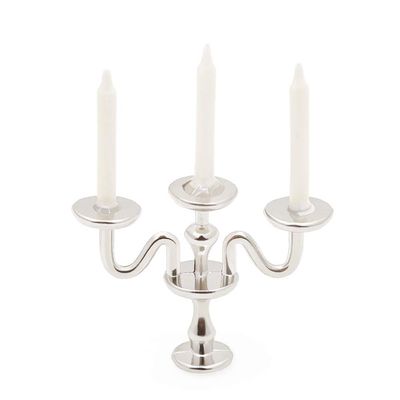 Odoria 1/12 Miniature Candlestick Candelabra with Candles Dollhouse Accessories, 3-arms Silver