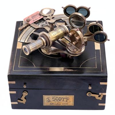 Nautical Sextant J.Scott London Vintage Brass Antique Sextants with Box Educational Calibrated Navigational Instrument 5" inch