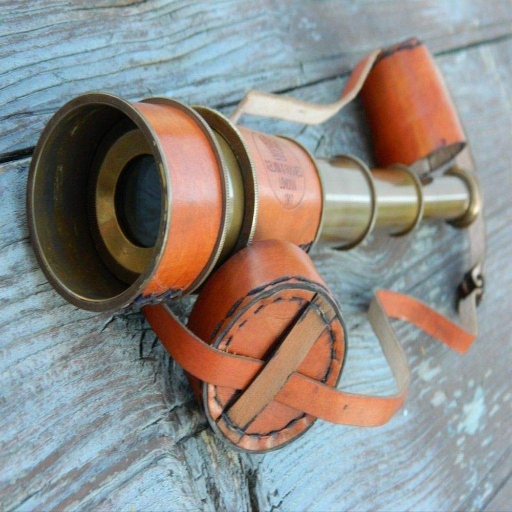 SHAHEERA NAUTICAL Brass Kelvin & Hughes Spyglass Telescope with Leather Carry CASE A