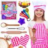 Lolo Toys Kids Baking Set Cooking Apron - 13 Piece Children Kitchen Bake Playset Accessories for Girls Includes Chef Hat, Apron, Cupcake Mold, Measuring Spoons, Oven Glove, Mitt, Play Whisk Spoon view 1