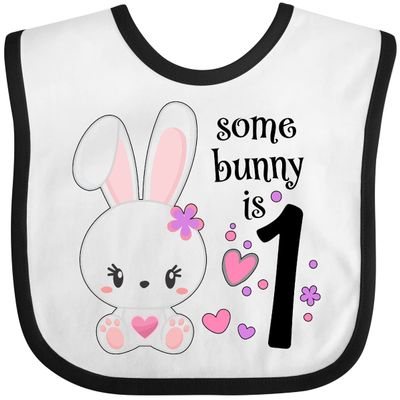 inktastic Somebunny Is One- First Birthday Bunny Baby Bib White and Black 34331