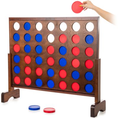 GoSports 3 Foot Width Giant Dark Wood Stain 4 in a Row Backyard Game With Connect Coins, Portable Case and Rules