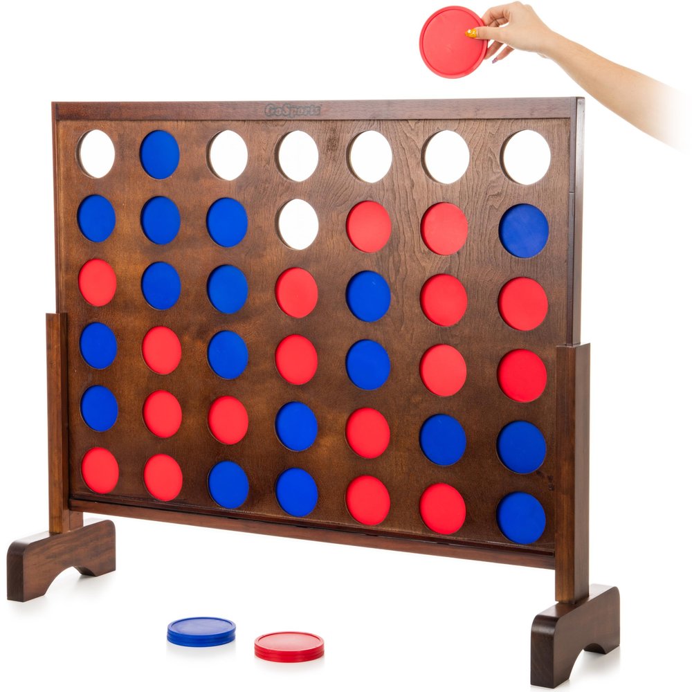 GoSports 3 Foot Width Giant Dark Wood Stain 4 in a Row Backyard Game With Connect Coins, Portable Case and Rules