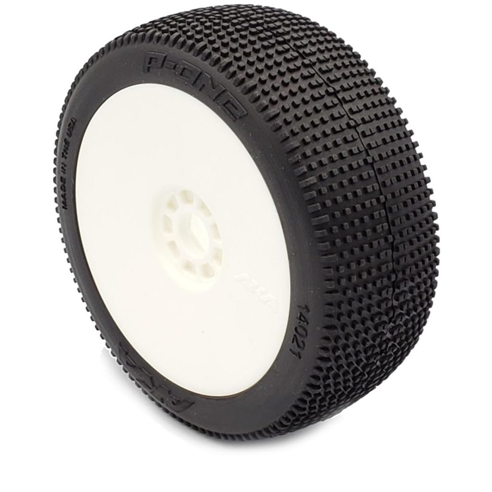 AKA Products INC. 1/8 P1 Super Soft Long Wear Pre-Mounted Tires White EVO Wheels 2 Buggy AKA14021QRW