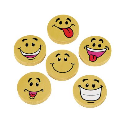 Fun Express - Large Smile Face Erasers (4dz) - Stationery - Pencil Accessories - Erasers - 48 Pieces