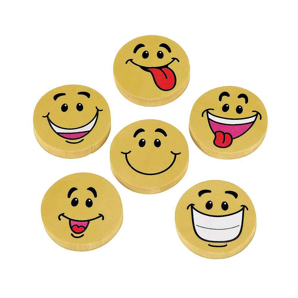 Fun Express - Large Smile Face Erasers (4dz) - Stationery - Pencil Accessories - Erasers - 48 Pieces