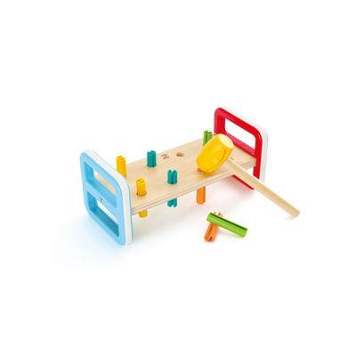 Hape Rainbow Pounder| Pounding Bench Wooden Toy with Hammer, Multicolor