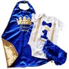 1st 2nd Birthday King or Prince Royal Blue Gold Crown Onesie Cape Blue Diaper Cover view 1
