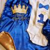 1st 2nd Birthday King or Prince Royal Blue Gold Crown Onesie Cape Blue Diaper Cover view 3
