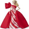 Barbie 2019 Holiday Doll, 11.5-inch, Blonde, Wearing Red and White Gown, with Doll Stand and Certificate of Authenticity view 1