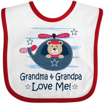inktastic Grandma and Grandpa Love Me Boys Baby Bib White and Red 3452c