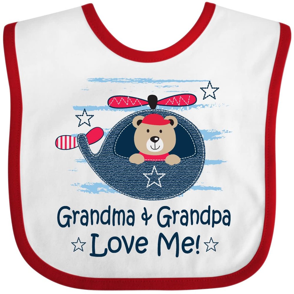 inktastic Grandma and Grandpa Love Me Boys Baby Bib White and Red 3452c