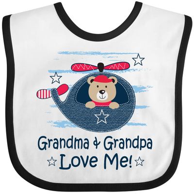 inktastic Grandma and Grandpa Love Me Boys Baby Bib White and Black 3452c