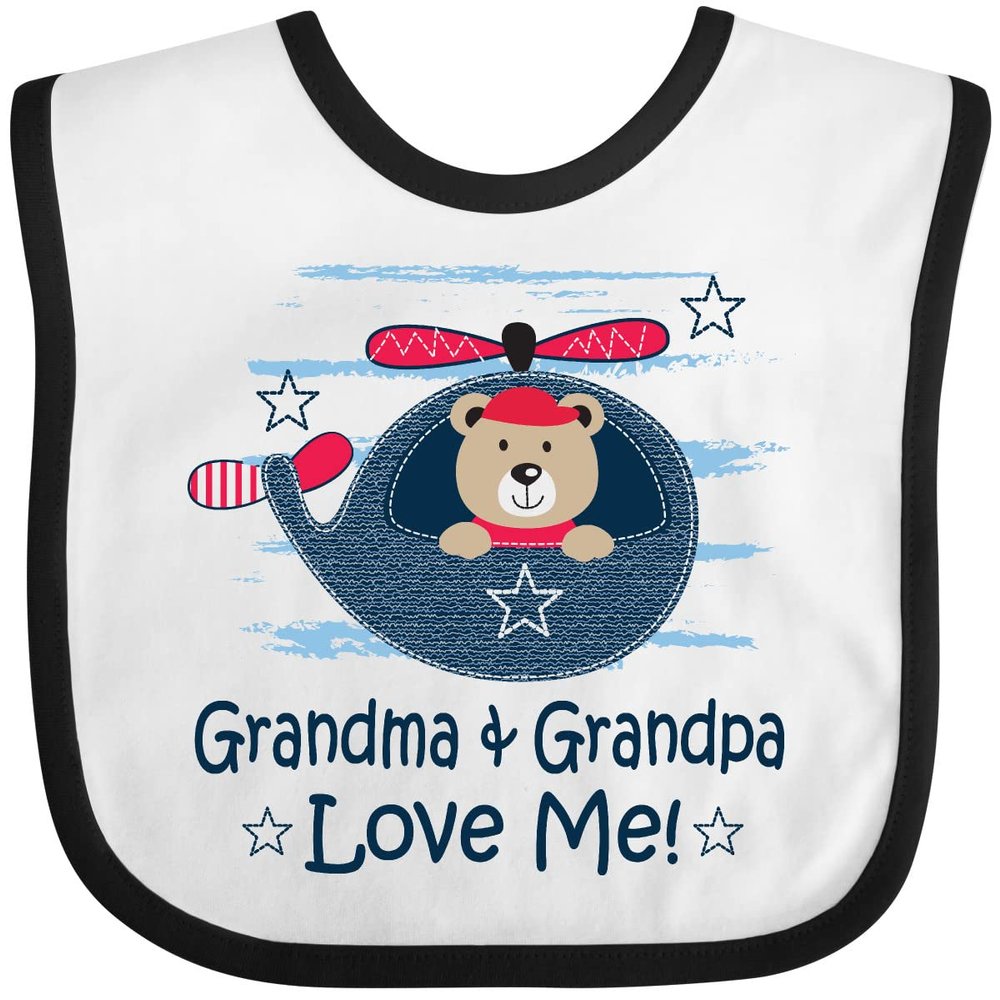 inktastic Grandma and Grandpa Love Me Boys Baby Bib White and Black 3452c