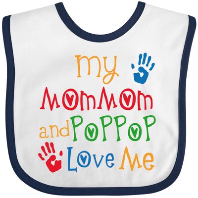 inktastic MomMom and PopPop Love Me Baby Bib White and Navy 34549