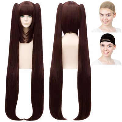 CaseEden Cosplay Wig with Hair and Nekopara Sister, Sucre the Cat, Chocolat, Long, Long Hair, Dark Brown, White Melce Wig Net, Set of 2