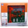 New-Ray Kubota Die-Cast Construction Vehicles Set, Plastic Engineering Toys Playset Includes Steer Loader, Mini Excavator, Wheel Loader, Oil Drums, Tower Crane & Boulders, for Kids view 2
