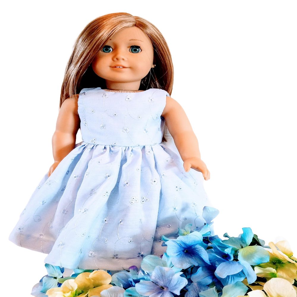 18" Doll Dress - Custom Blue Eyelet Handmade Doll Dress fits American Girl dolls