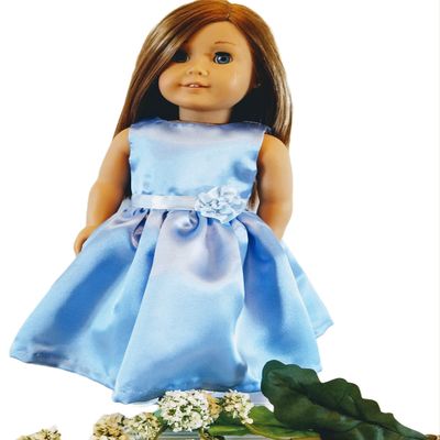 18" Doll Dress - Blue Satin Handmade Doll Dress fits American Girl dolls