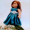 18" Doll Dress - Teal Satin Handmade Doll Dress fits American Girl dolls view 2