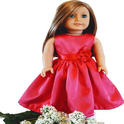 18" Doll Dress - Red Satin Handmade Doll Dress fits American Girl dolls