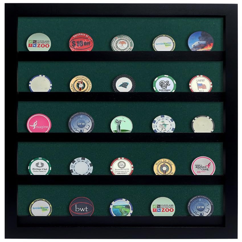 Golf Poker Chip Display Cabinet with Acrylic Cover | Holds 45 Poker Chips | 5 Color Options | Solid Hardwood | Made in The USA