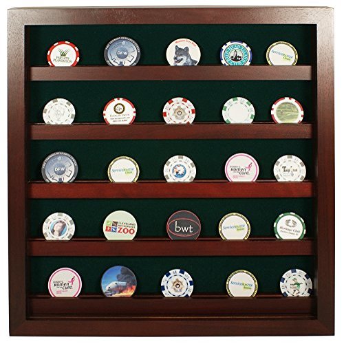Golf Poker Chip Display Cabinet with Acrylic Cover | Holds 45 Poker Chips | 5 Color Options | Solid Hardwood | Made in The USA