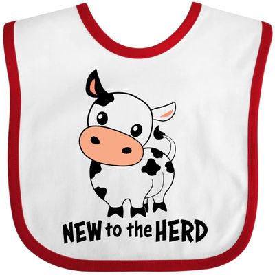 inktastic New To the Herd Cute Cow Baby Bib White and Red 34598