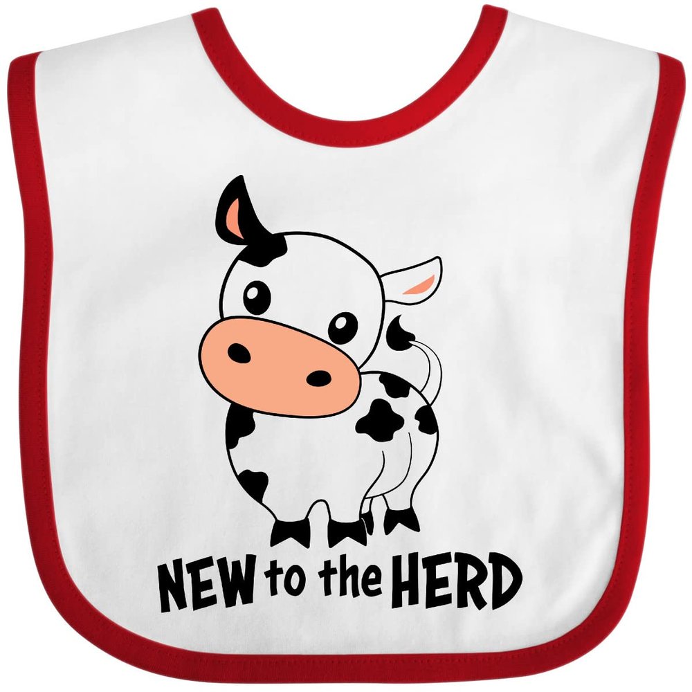 inktastic New To the Herd Cute Cow Baby Bib White and Red 34598