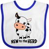 inktastic New To the Herd Cute Cow Baby Bib White and Royal 34598 view 1