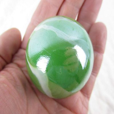 Big Game Toys~Large 50mm (2") Mossy Green Toe Breaker Marble w/Stand Green/White Glass Ball Huge Swirl
