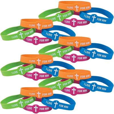 Fun Express I Live For Him Rubber Bracelets - Set of 24 - Easter, VBS, Sunday School and Religious Jewelry Party Favors