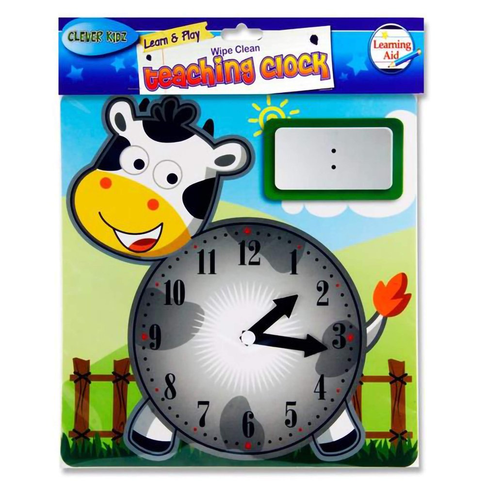 Premier Stationery Clever Kidz Wipe-clean 'Cow' Teaching Clock. 25x26cm
