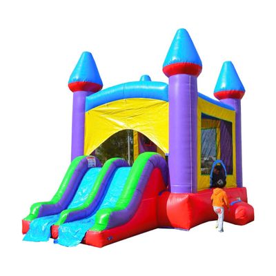 HeroKiddo 14x18 Jelly Bean Castle Inflatable Bounce House with Dual Lane Slide,14.5' Tall Commercial PVC Bouncer with Basketball Hoop and Blower for Kids, Adult and Rental Use, Indoor & Outdoor