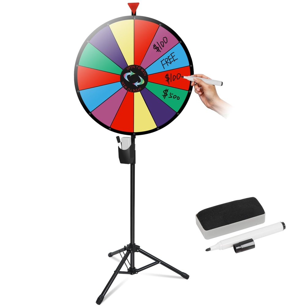 Smartxchoices 24" Spinning Prize Wheel with Height Adjustable Stand 14 Slots Color Prize Wheel Spinner Game with Dry Erase & Marker Pen, Trade Show Carnival Fortune