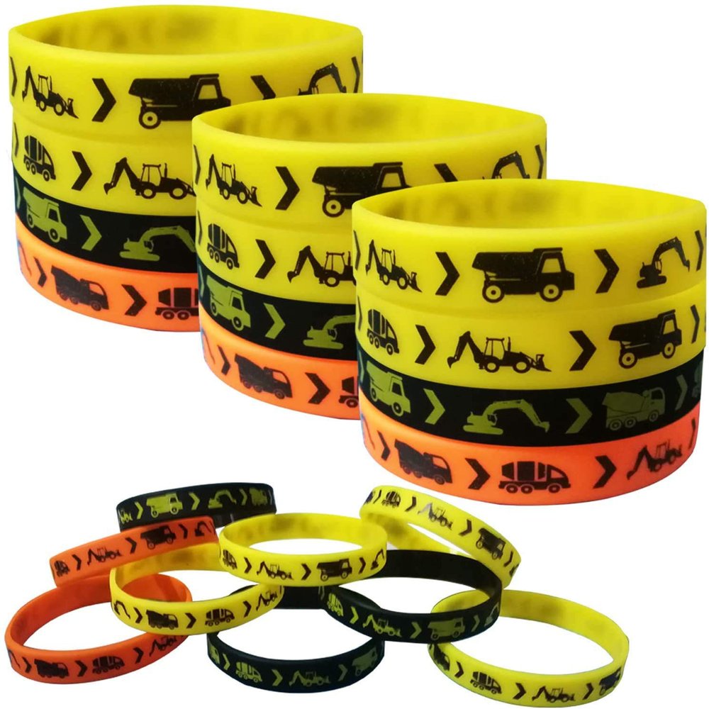 24PCS Construction Zone Party Favors Rubber Bracelets - Construction Birthday Party Supplies Car Decorations Goodie Bag Stuffers Slicone Wristbands