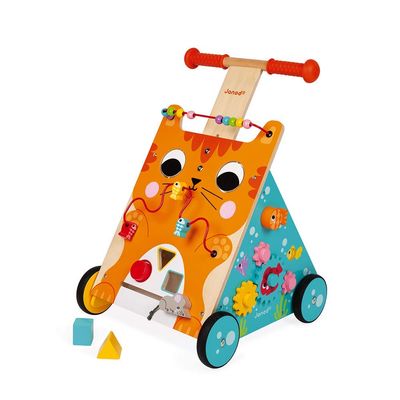Janod Wooden Activity Baby Walker Cat - 21.1" Tall - Ages 12 Months+ - J08005 One Color