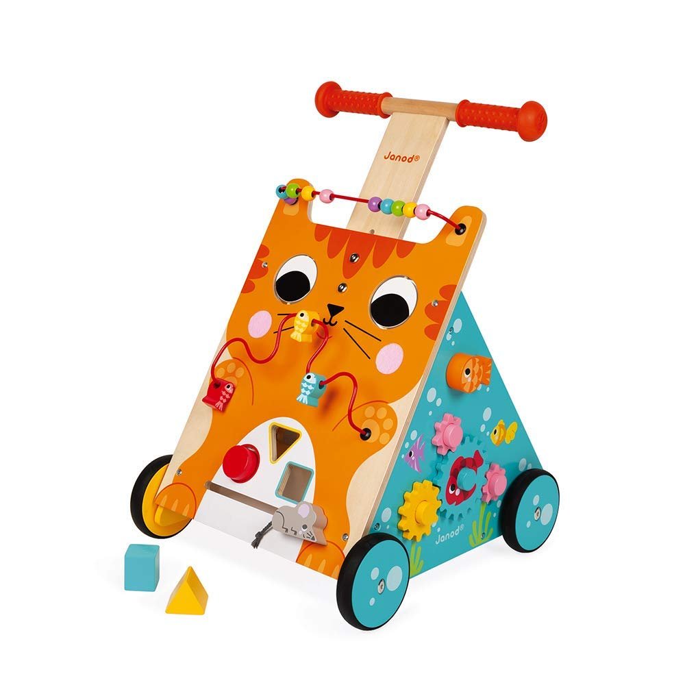 Janod Wooden Activity Baby Walker Cat - 21.1" Tall - Ages 12 Months+ - J08005 One Color