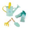 Janod Happy Garden - 5 Piece Sturdy Metal Gardening Playset with Watering Can, Rake, Trowel, and Fabric Gloves - Ages 3+ - J03187 view 1