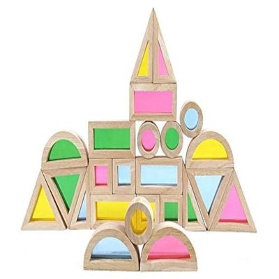 Andreu Toys TY-006 24 Pcs. Small Rainbow Blocks Wooden Puzzles, Multicoloured