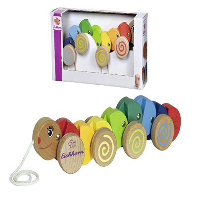 Eichhorn 100003447 Nachziehtier-100003446 Pull-Along Caterpillar with Movement, 32 cm Long, Beech Wood, Colourful