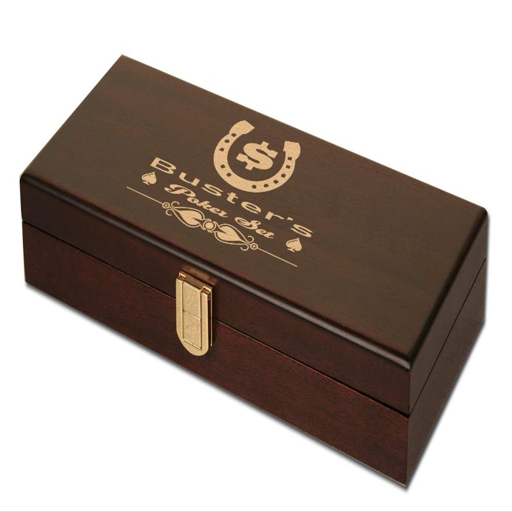 DA VINCI Mahogany Personalized Wood Poker Case with 100 Chip Capacity (Chips not included) (Horseshoe)