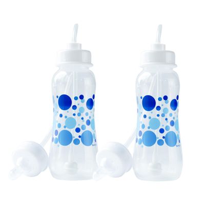 Hands-Free Baby Bottle - Anti-Colic Nursing System 9 oz Baby Bottle with Fast Flow Nipple/Teat 3m+ with Tube Straw Feeding System for Toddler (2 Bottles - Blue)
