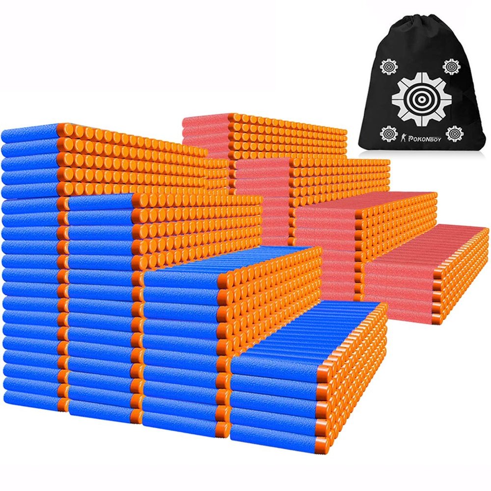 POKONBOY Compatible with Nerf Darts Bullets - 1200 PCS Refill Bullet Darts Compatible with Nerf Guns N-Strike Elite Series Gun Toys for Boys Party Favors with Storage Bags(Red and Blue)