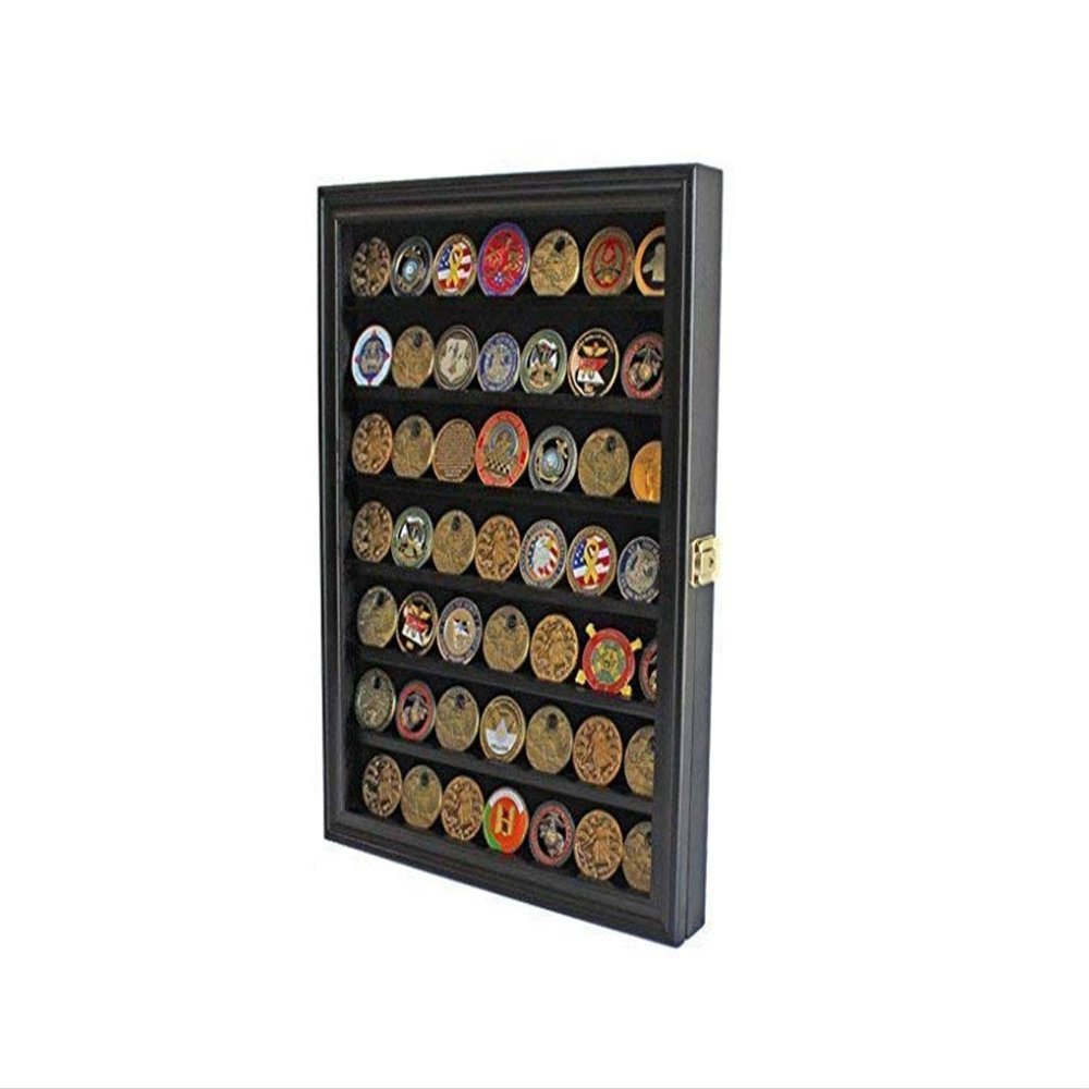 flag connections Lockable Military Challenge Coin Casino Poker Chip Display Case Cabinet Rack Shadow Box