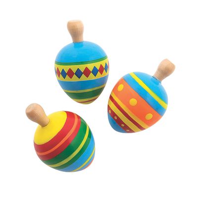 Fiesta Spin Top Toys - Set of 12 Wooden Tops - Cinco de Mayo Party Favors and Value Toys